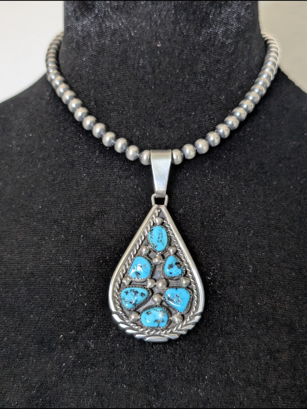 Vintage Tommy Moore Sterling Silver Turquoise Pendant-Native Pearls Not Included